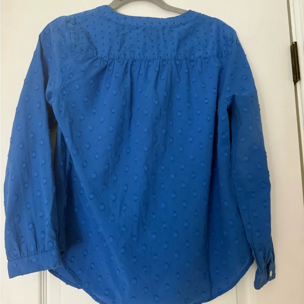 J. Crew Swiss Dot Blue 100% Cotton Textured Peasant Blouse Small